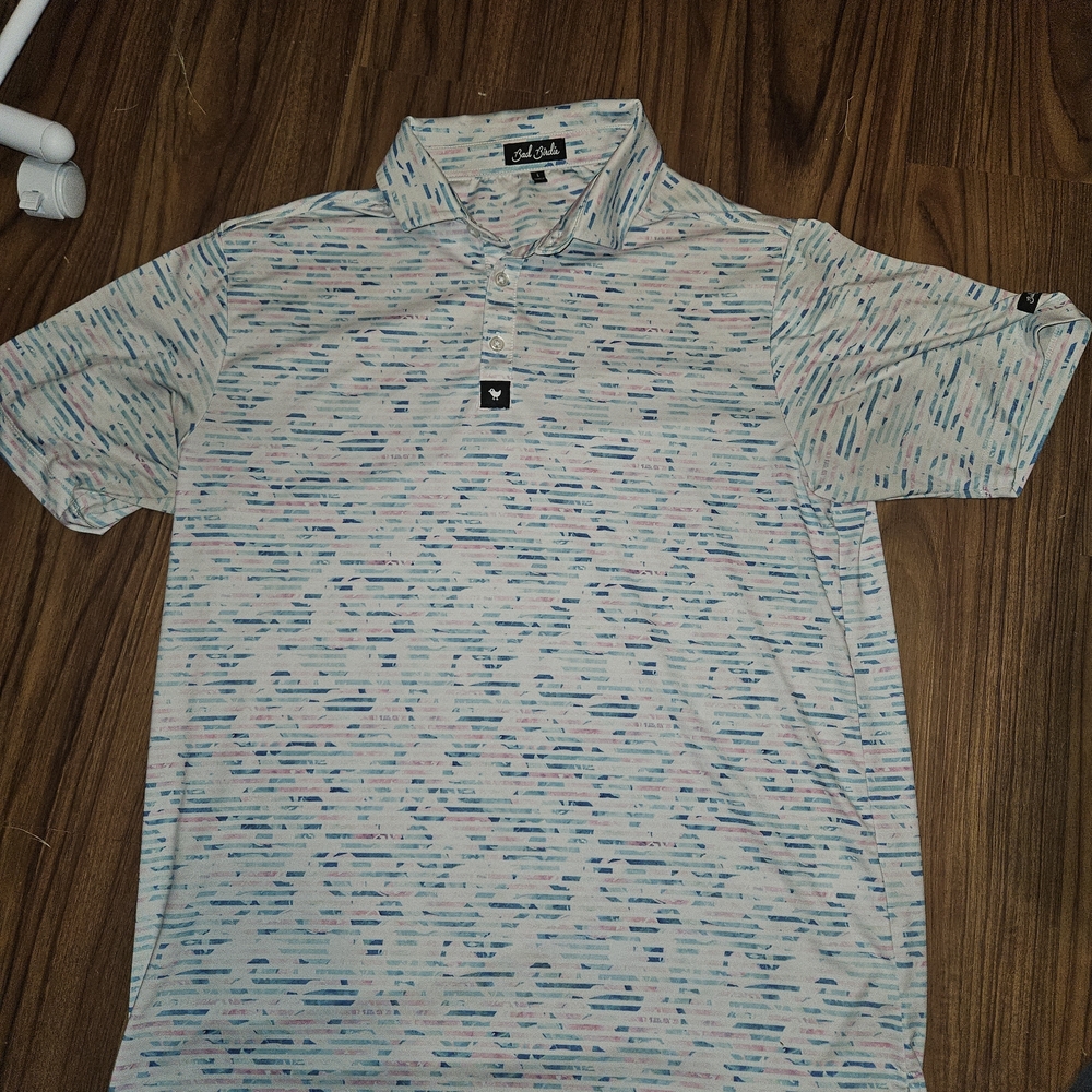 Bad Birdie Blue and Pink Patterned Polo Shirt